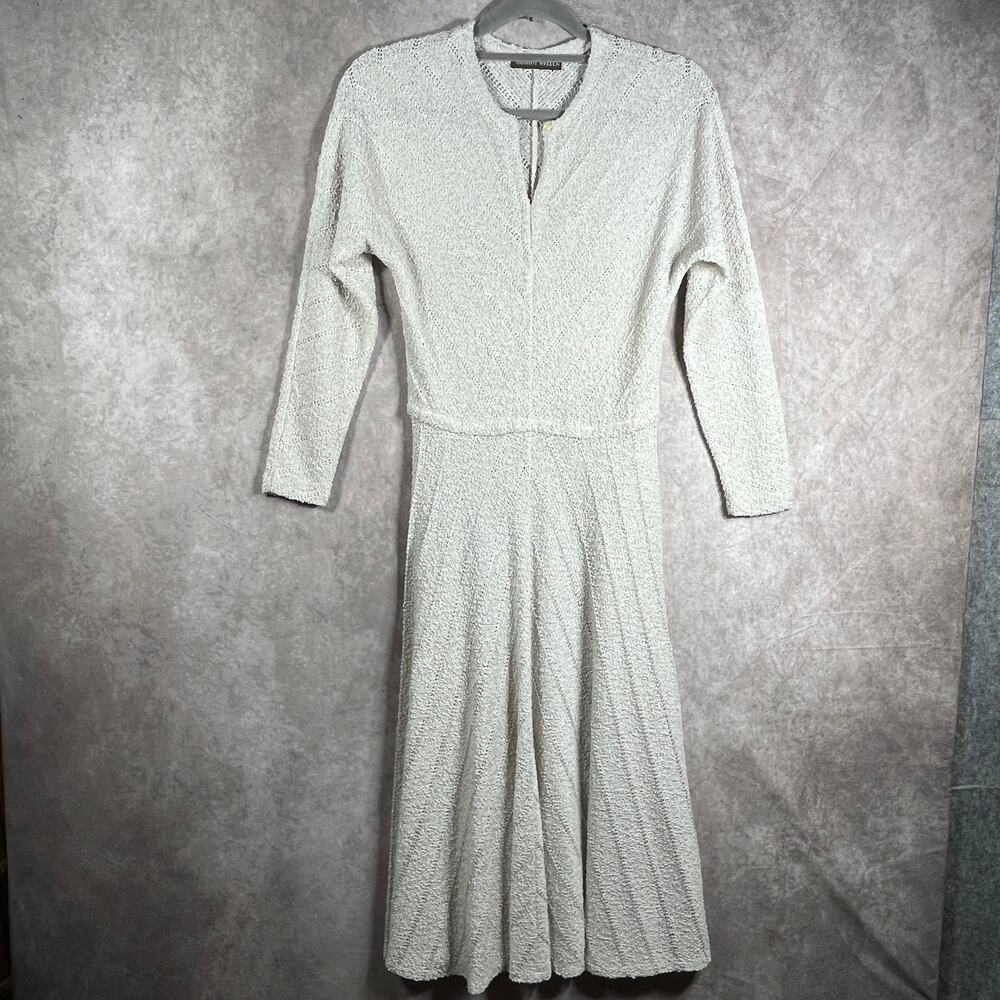 Vintage Ronnie Heller Sweater Dress Womens Cream‎ Knit Midi Keyhole Neck